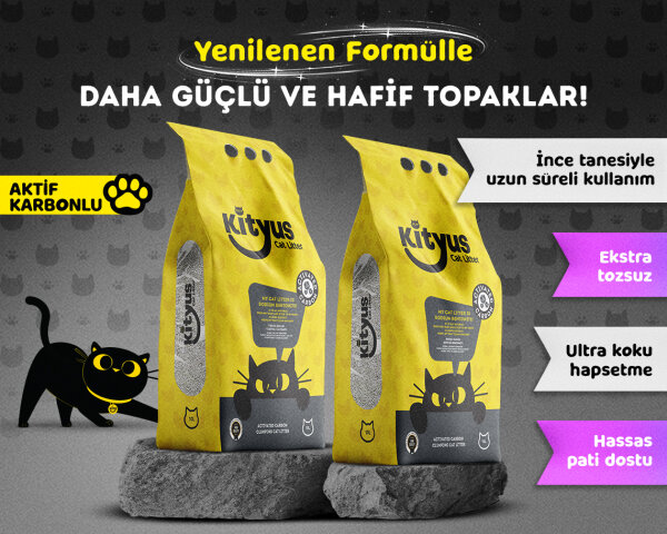2'li Avantaj Paketi Ekstra Topaklanan, İnce Taneli, Tozsuz, Aktif Karbonlu Bentonit Kedi Kumu 2x10lt - Kityus