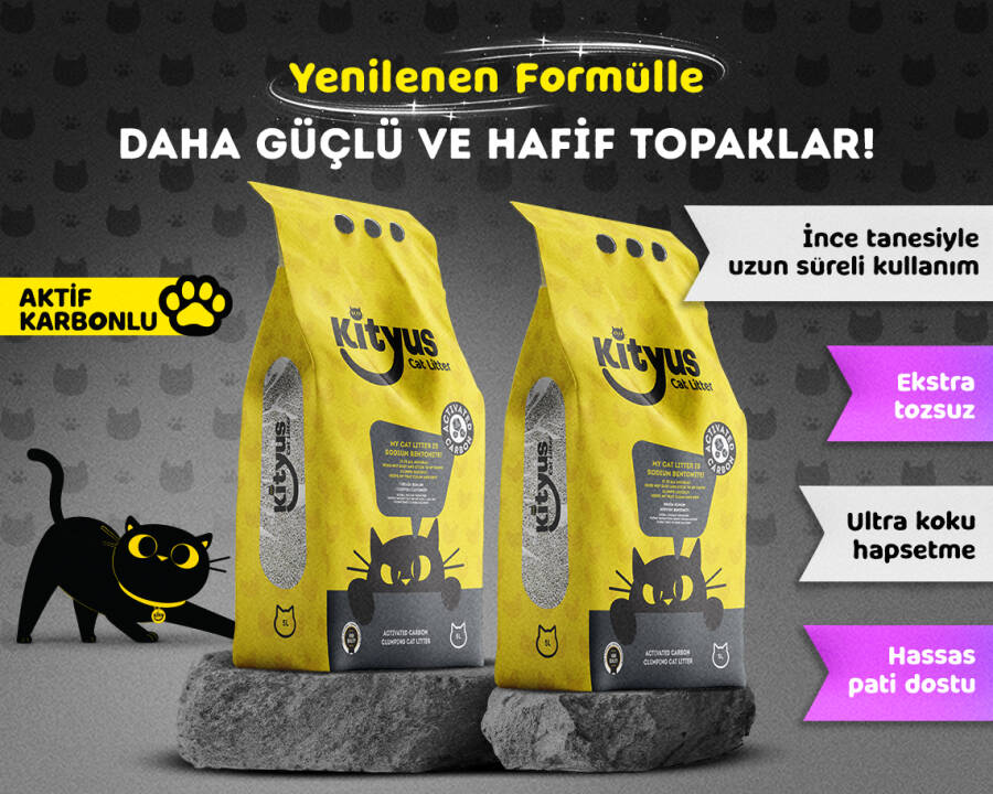2’li Avantaj Paketi Ekstra Topaklanan, İnce Taneli, Tozsuz, Aktif Karbonlu Bentonit Kedi Kumu 2x5kg - 1