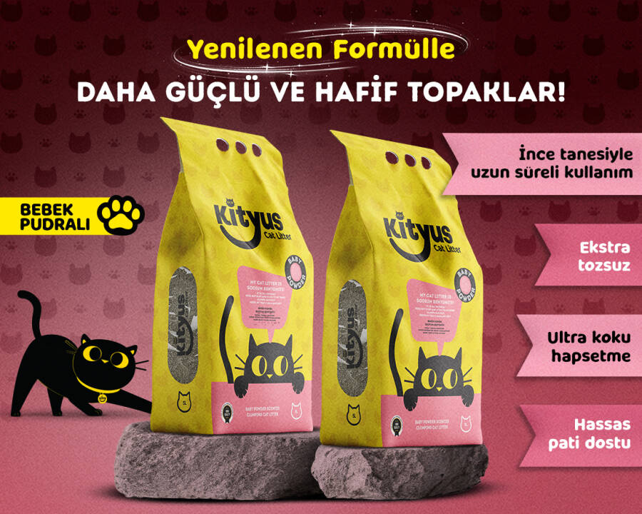 2’li Avantaj Paketi İnce Taneli Tozsuz, Topaklanan Bebek Pudralı Bentonit Kedi Kumu 2x5lt - 1