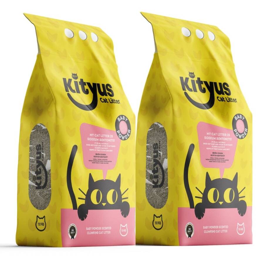 2'li Avantaj Paketi İnce Taneli Tozsuz, Topaklanan Bebek Pudralı Bentonit Kedi Kumu 2x10lt - 2