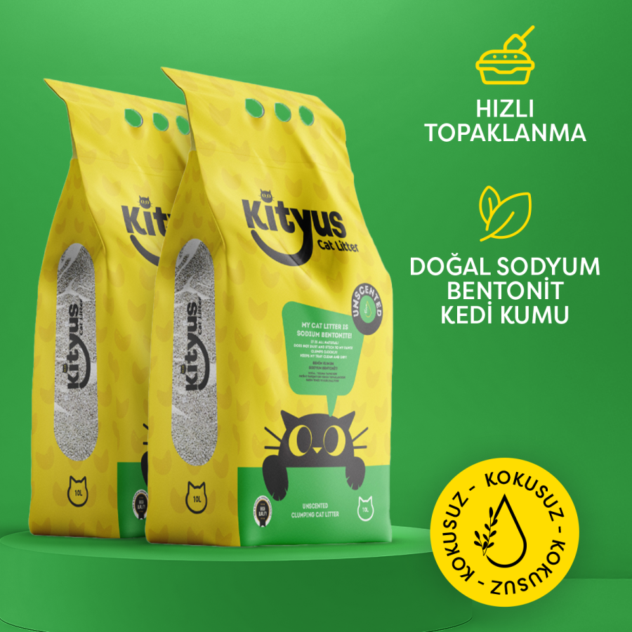 2'li Avantaj Paketi Hassas Kediler için Tozsuz,Topaklanan, Kokusuz Bentonit Kedi Kumu 2x10lt - 1