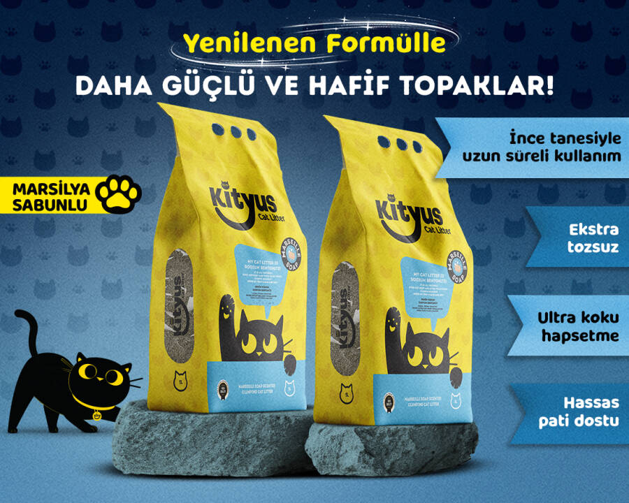 2’li Avantaj Paketi Ekstra Hijyenik İnce Taneli Topaklanan Tozsuz Marsilya Sabunlu Kedi Kumu 2x5lt - 1