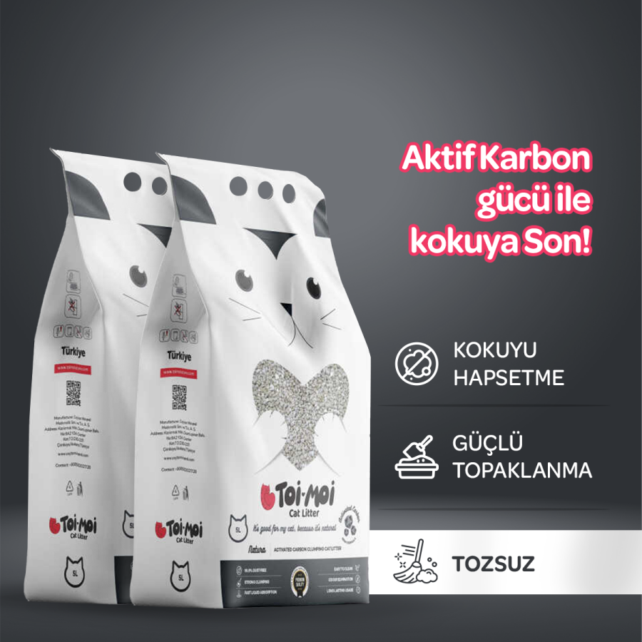 2’li Avantaj Paketi Koku Hapseden, Topaklanan,Tozsuz Aktif Karbonlu Bentonit Kedi Kumu 2x5kg - 1