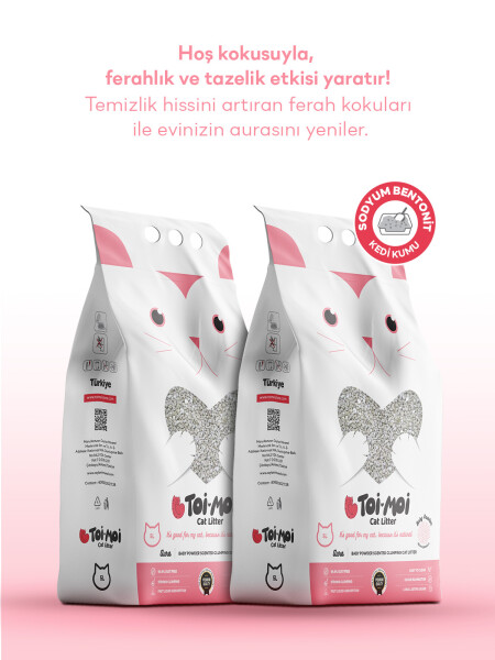 2’li Avantaj Paketi Tozsuz, Topaklanan, Emiciliği Yüksek Bebek Pudralı Bentonit Kedi Kumu 2x5lt - 4