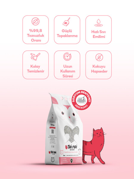 2’li Avantaj Paketi Tozsuz, Topaklanan, Emiciliği Yüksek Bebek Pudralı Bentonit Kedi Kumu 2x5lt - 3