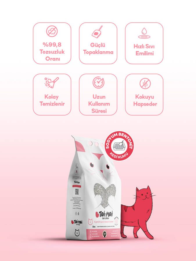 2’li Avantaj Paketi Tozsuz, Topaklanan, Emiciliği Yüksek Bebek Pudralı Bentonit Kedi Kumu 2x5lt - 3