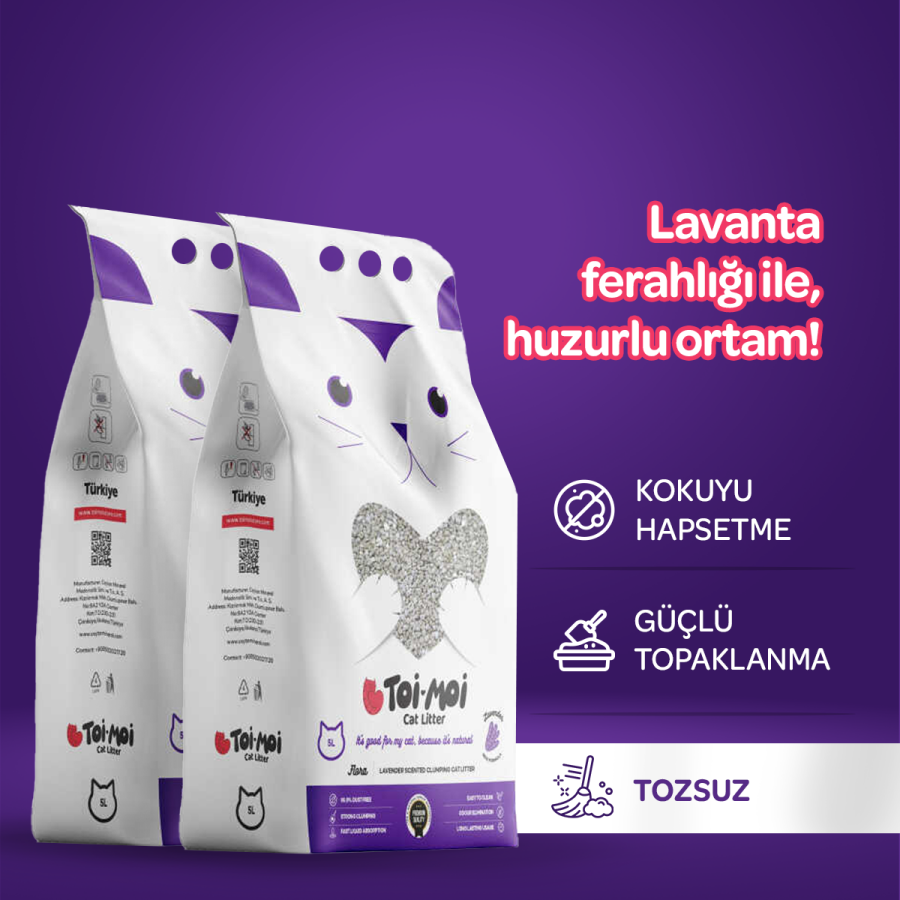 2’li Avantaj Paketi Topaklanan, Tozsuz, Koku Hapseden Lavantalı Bentonit Kedi Kumu 2x5lt - 1