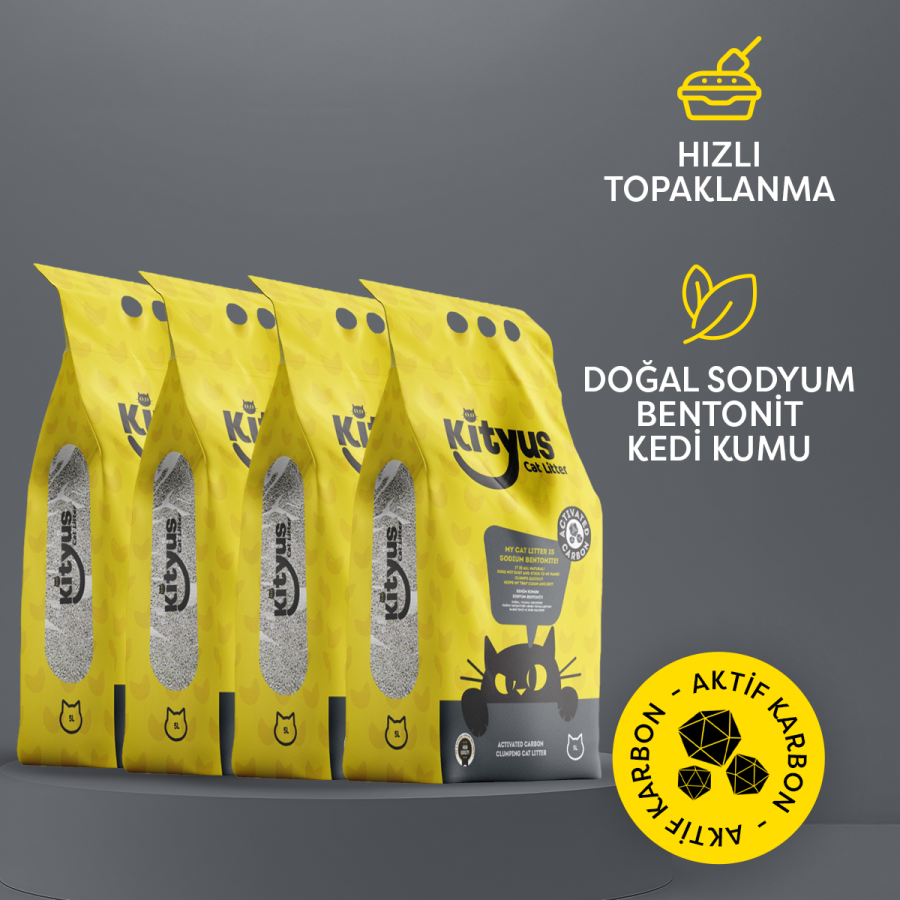 4'lü Avantaj Paketi Ekstra Topaklanan, İnce Taneli, Tozsuz, Aktif Karbonlu Bentonit Kedi Kumu 4x5lt - 1
