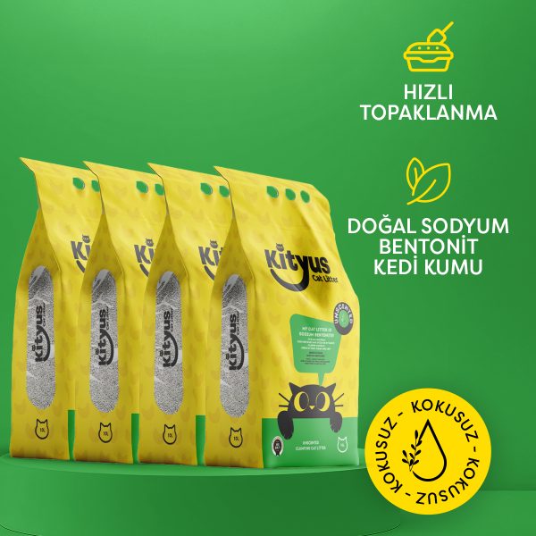 4'lü Avantaj Paketi Hassas Kediler için Tozsuz,Topaklanan, Kokusuz Bentonit Kedi Kumu 4x5lt - 1