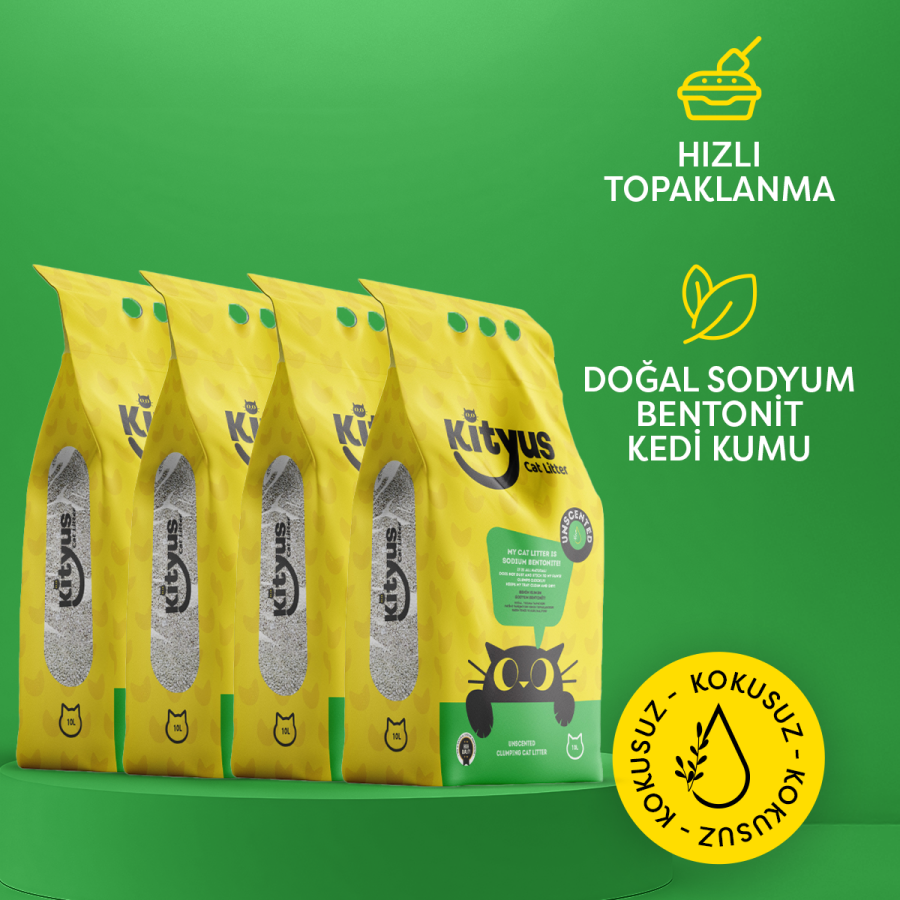 4'lü Avantaj Paketi Hassas Kediler için Tozsuz,Topaklanan, Kokusuz Bentonit Kedi Kumu 4x5lt - 1