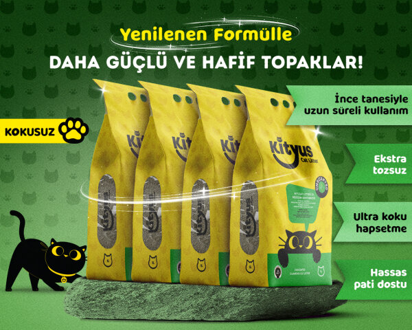 4'lü Avantaj Paketi Hassas Kediler için Tozsuz,Topaklanan, Kokusuz Bentonit Kedi Kumu 4x5lt - Kityus