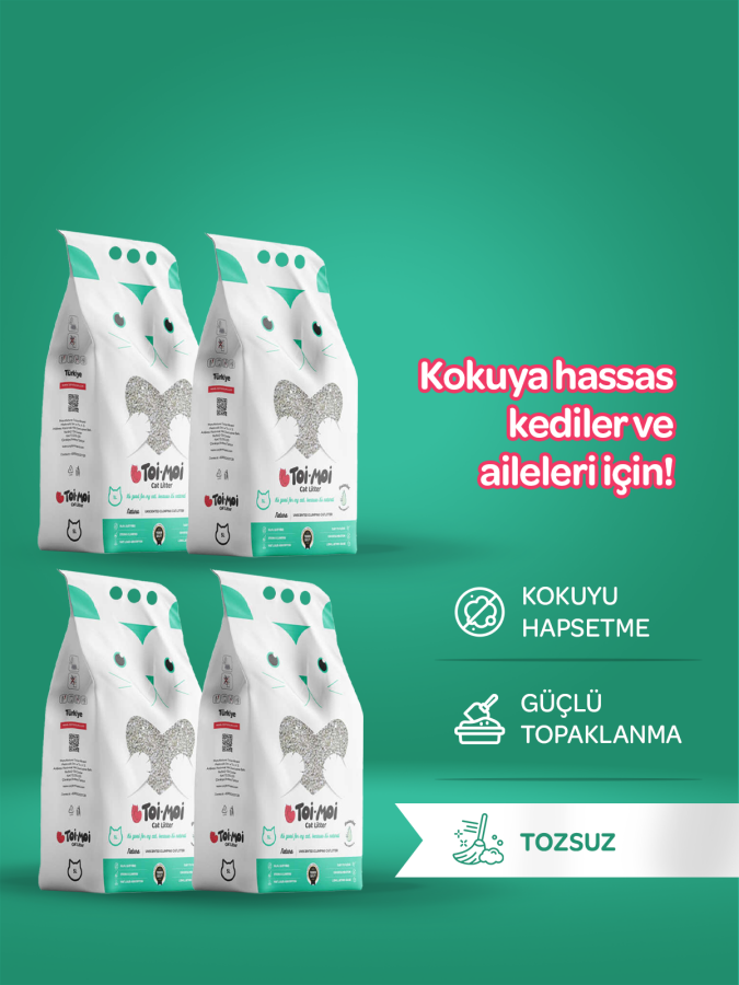 4'lü Avantaj Paketi Kokuya Hassas Topaklanan Tozsuz Kokusuz Bentonit Kedi Kumu 4x5lt - 1