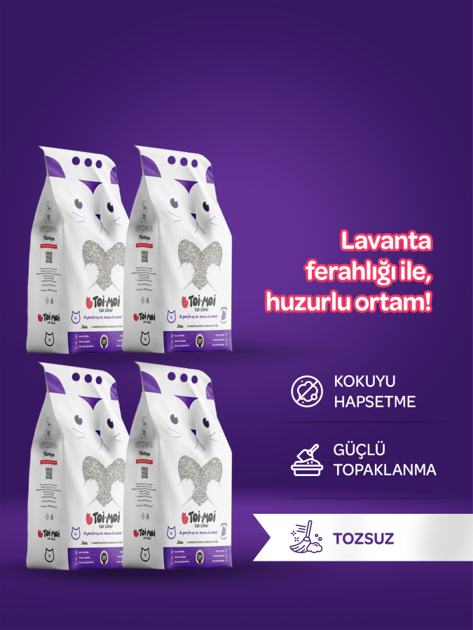 4'lü Avantaj Paketi Topaklanan, Tozsuz, Koku Hapseden Lavantalı Bentonit Kedi Kumu 4x5lt - 1