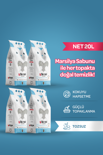 4'lü Avantaj Paketi Topaklanan,Tozsuz,Hijyenik Marsilya Sabunlu Bentonit Kedi Kumu 4x5lt - 1