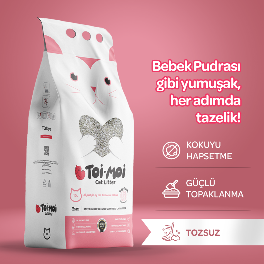 Tozsuz, Topaklanan, Emiciliği Yüksek Bebek Pudralı Bentonit Kedi Kumu 10lt - 1