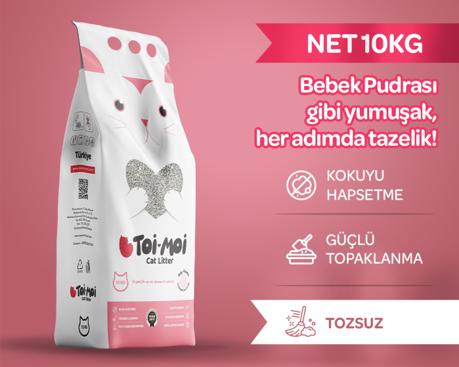 Tozsuz, Topaklanan, Emiciliği Yüksek Bebek Pudralı Bentonit Kedi Kumu 10Kg - 1