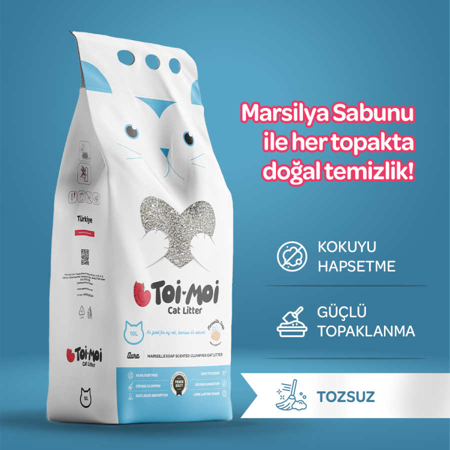 Topaklanan,Tozsuz,Hijyenik Marsilya Sabunlu Bentonit Kedi Kumu 10lt - 1