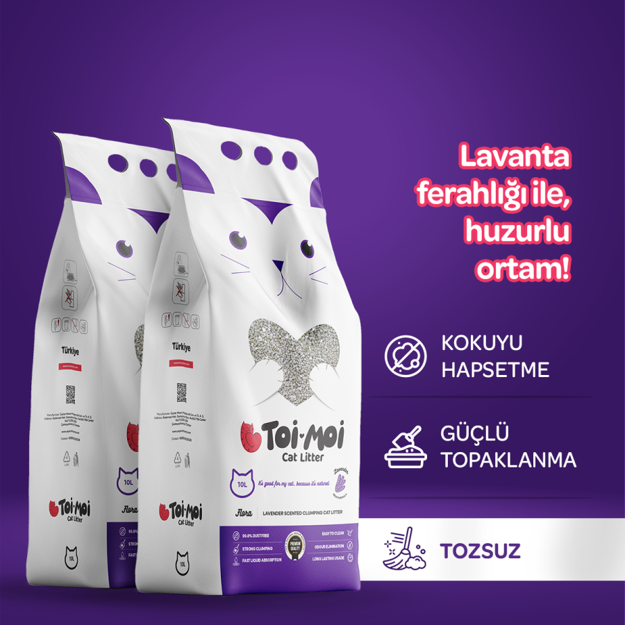 2'li Avantaj Paketi Topaklanan, Tozsuz, Koku Hapseden Lavantalı Bentonit Kedi Kumu 2x10lt - 1