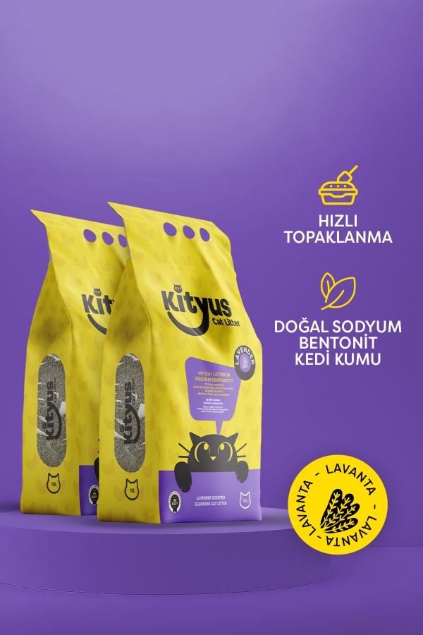 2'li Avantaj Paketi İnce Taneli Tozsuz, Topaklanan Lavanta Kokulu Bentonit Kedi Kumu 2x10kg - 1