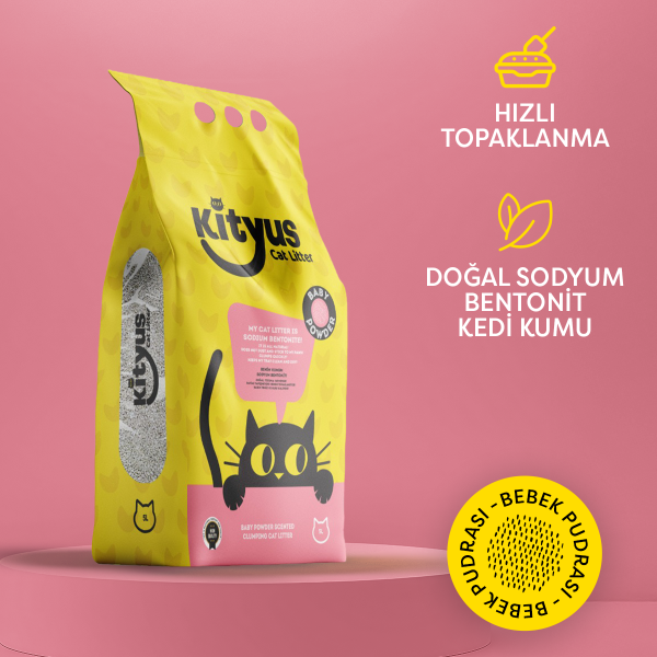 İnce Taneli Tozsuz, Topaklanan Bebek Pudralı Bentonit Kedi Kumu 5lt - 1
