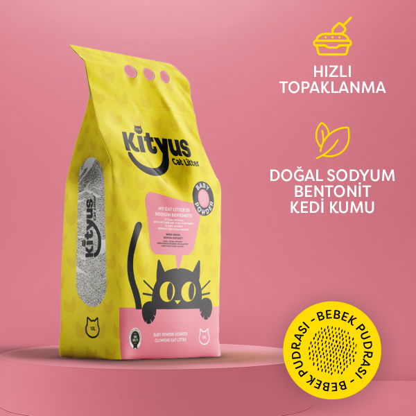 İnce Taneli Tozsuz, Topaklanan Bebek Pudralı Bentonit Kedi Kumu 10lt - 1