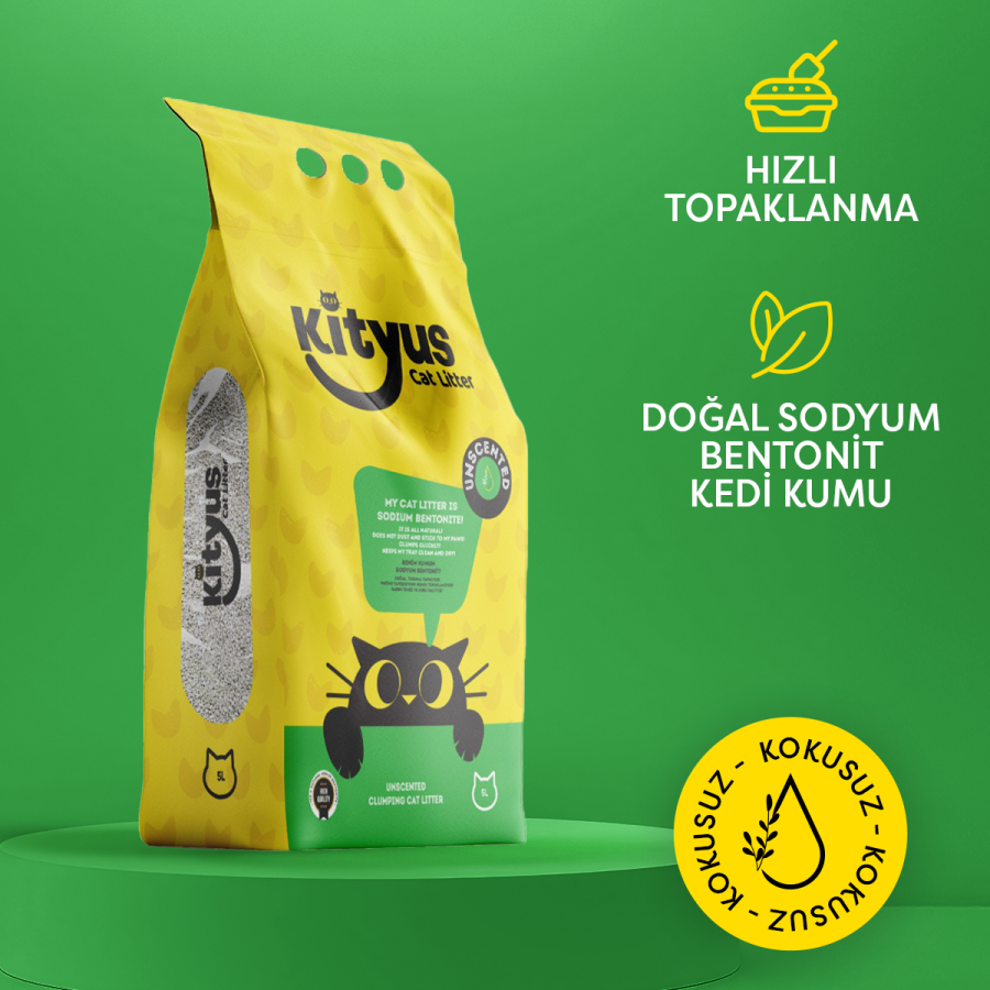 Hassas Kediler için Tozsuz,Topaklanan, Kokusuz Bentonit Kedi Kumu 5lt - 1