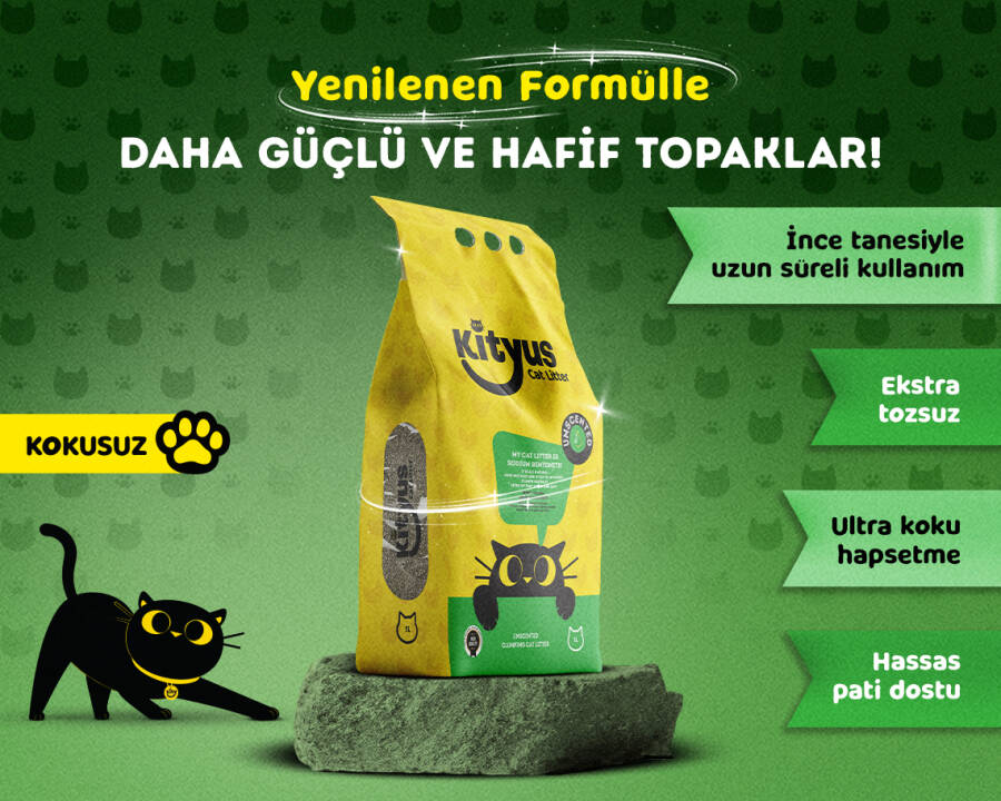 Hassas Kediler için Tozsuz,Topaklanan, Kokusuz Bentonit Kedi Kumu 5lt - 1