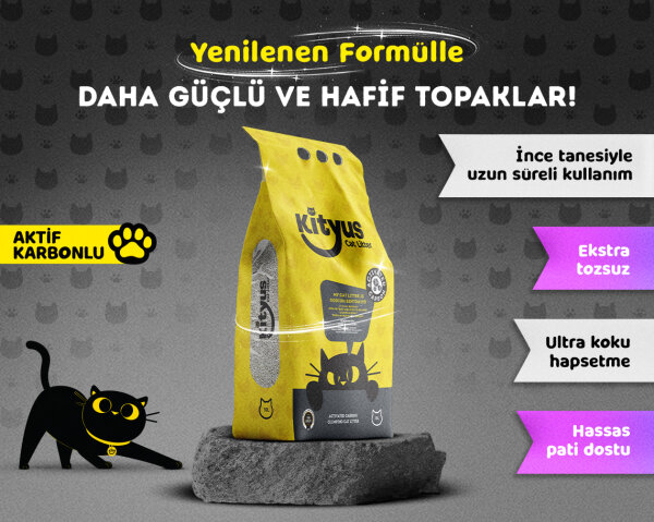 Extra Topaklanan, İnce Taneli, Tozsuz, Aktif Karbonlu Bentonit Kedi Kumu 10kg - Kityus