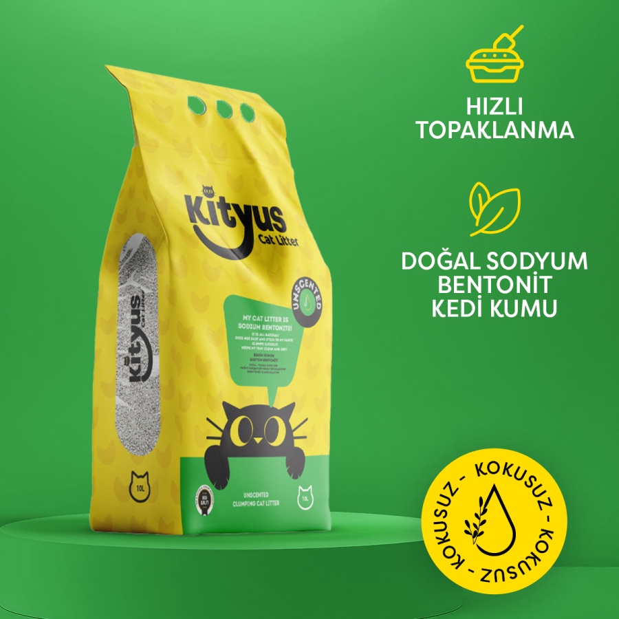 Hassas Kediler için Tozsuz,Topaklanan, Kokusuz Bentonit Kedi Kumu 10lt - 1