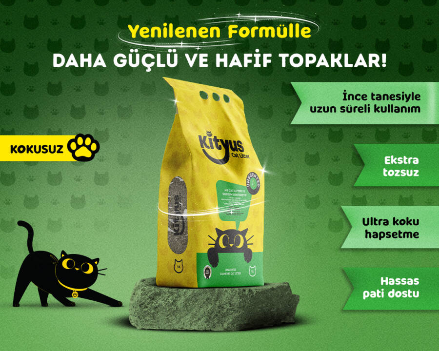 Hassas Kediler için Tozsuz,Topaklanan, Kokusuz Bentonit Kedi Kumu 10lt - 1