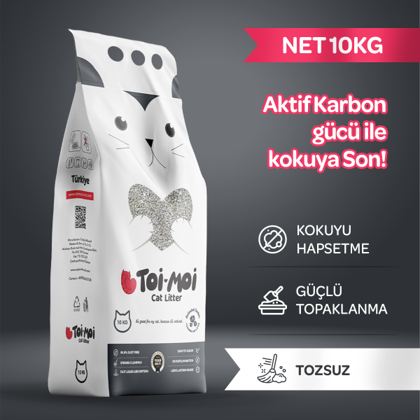 Koku Hapseden, Topaklanan,Tozsuz Aktif Karbonlu Bentonit Kedi Kumu 10kg - Toi Moi