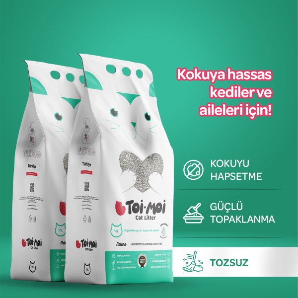 2'li Avantaj Paketi Kokuya Hassas Topaklanan Tozsuz Kokusuz Bentonit Kedi Kumu 2x10lt - Toi Moi