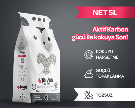 Koku Hapseden, Topaklanan,Tozsuz Aktif Karbonlu Bentonit Kedi Kumu 5kg - 1