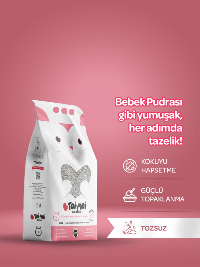 Tozsuz, Topaklanan, Emiciliği Yüksek Bebek Pudralı Bentonit Kedi Kumu 5lt - 1
