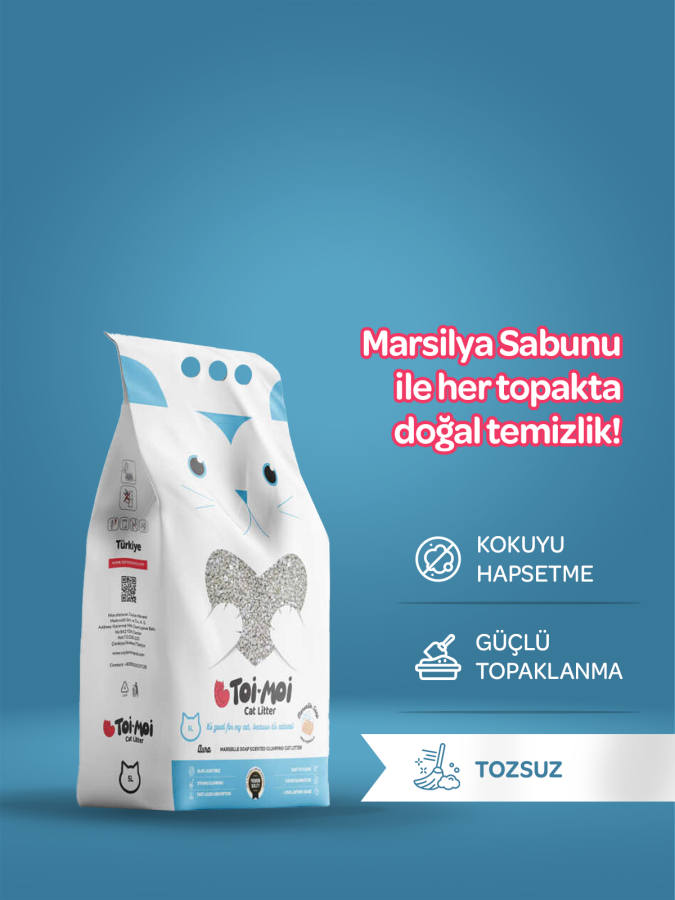 Topaklanan,Tozsuz,Hijyenik Marsilya Sabunlu Bentonit Kedi Kumu 5lt - 1